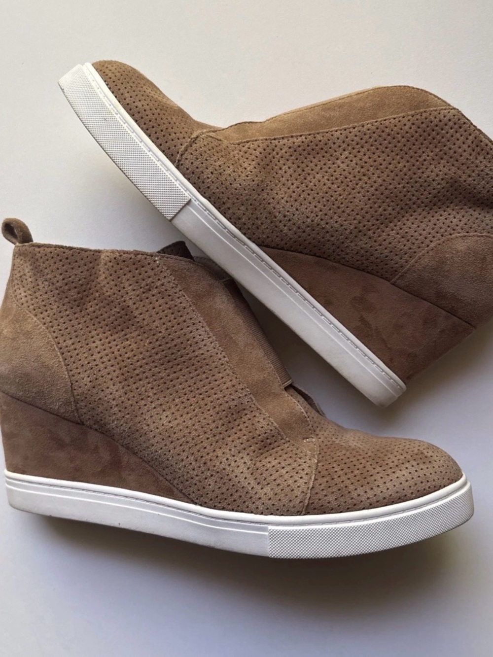 Paolo Taupe Suede Perforated Wedge Sneakers